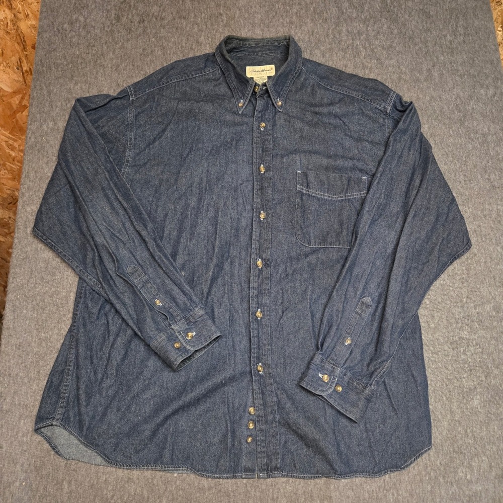 Vintage Eddie Bauer Denim Shirt Mens XL Blue Long Sleeve Button Down Workwear